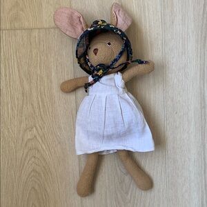 Adorable Brown and White Plush Toy with Pink Ears